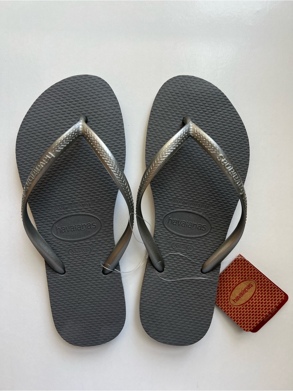 Havaianas Women's Slim Sandals / Rubber Silver Metallic Strap Flip Flop Sz 6-6.5 - Picture 16 of 16